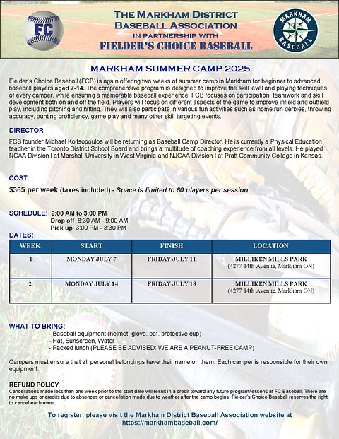 2025 Markham Summer Camp Flyer